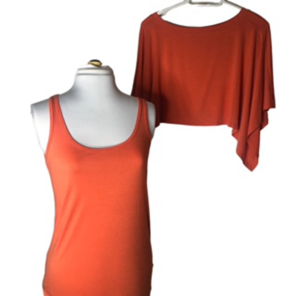 NWOT 2pc Sleeveless Tank Short Sleeve Overlay Crop Cape Top Size M/L